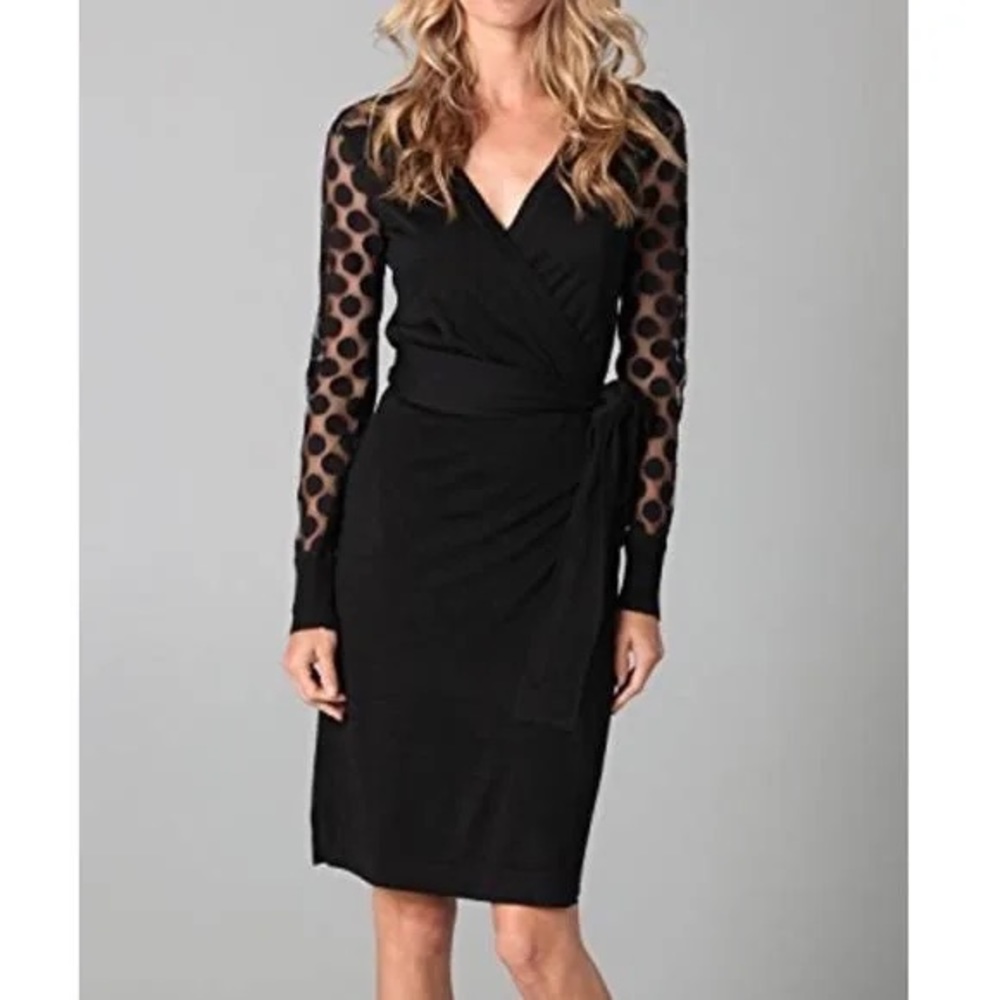 DVF Linda dress with sheer polka dot sleeves